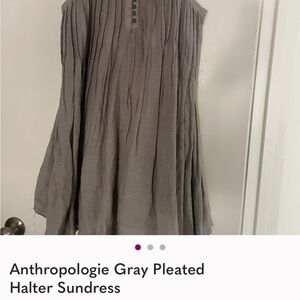 Anthropologie Gray Pleated Halter Sundress